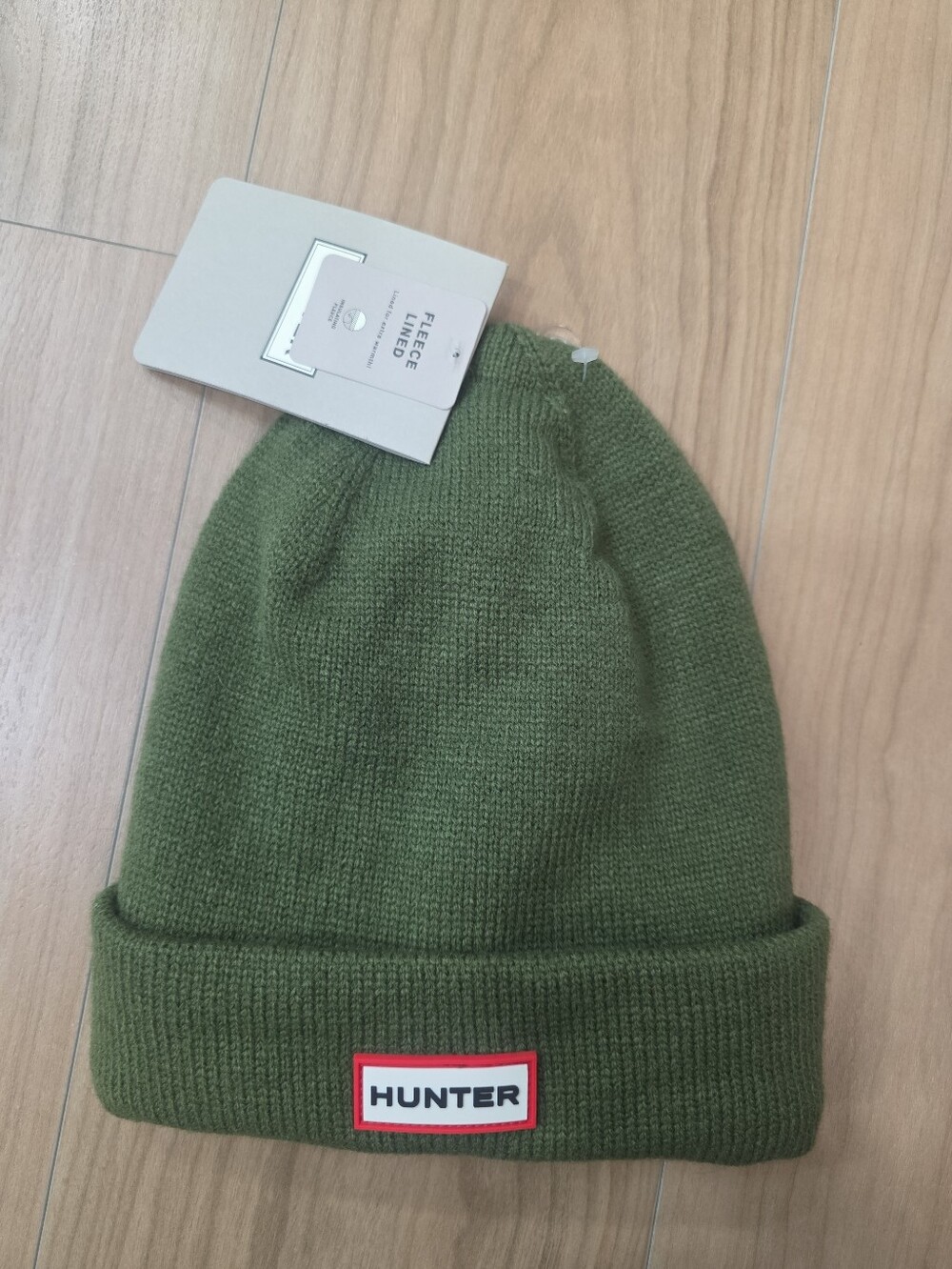 Hunter Fleece Lined Cuff Logo Beanie Hat Olive Green One Size New